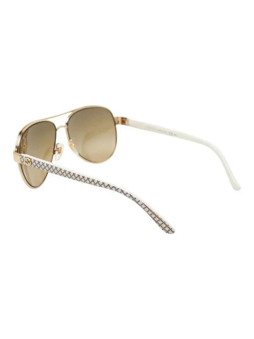 Gucci Teardrop Sunglasses S Gold White Acetate Plated Eyewear